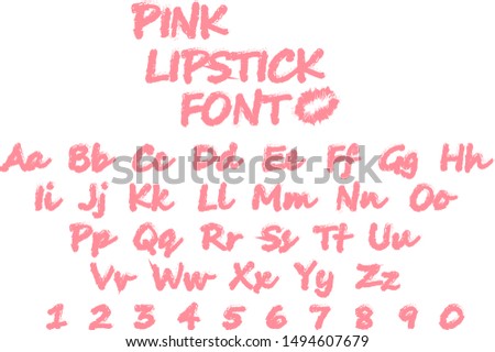 Vector art illustration of the pink lipstick font, english alphabet