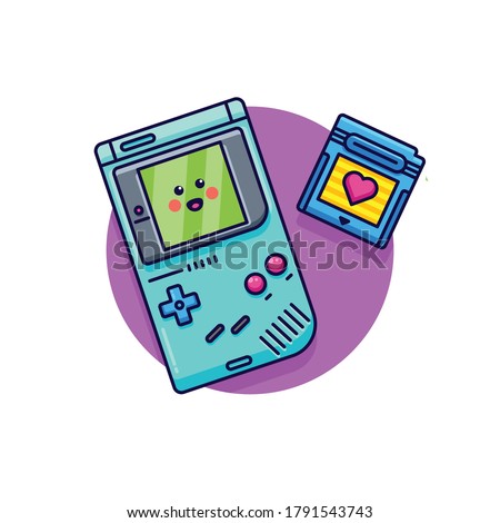 Cute Nintendo GameBoy Console Vector Illustration. Gaming Mascot Logo. Character. Old Game Retro. Flat Cartoon Style Suitable for Web Landing Page, Banner, Flyer, Sticker, Card, Background
