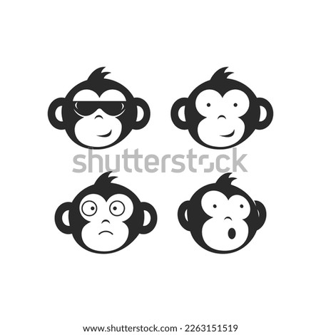 Funny Monkey Face illustration vector flat design template