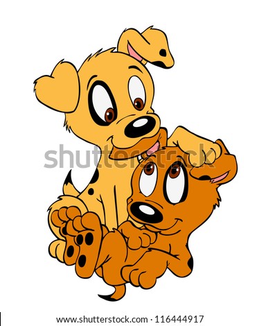 Hand Drawn Cartoon Of Puppies Playing/Puppy Brothers Stock Photo ...