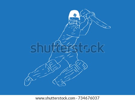 Cricket Batsman in Action.The player wears unbranded clothes. Illustration vector drawing with no existing references.
