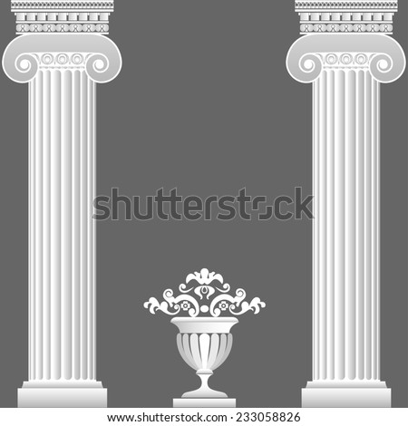 Classical greek or roman columns and vase