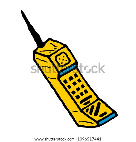 Phone. Hand drawn vintage cell phone with antenna on white background isolated. Stock vector illustration.