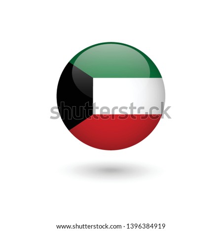 Kuwait flag - round glossy button, Vector image and icon