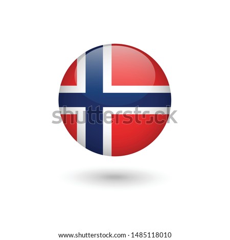 Norway flag - round glossy button, Vector image and icon