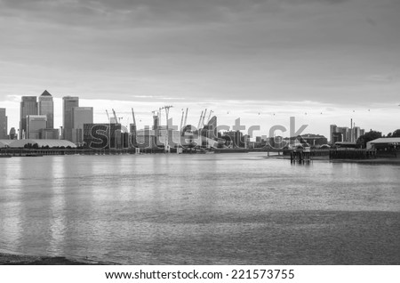 LONDON, UK - JULY 26 2014: Canary Wharf and o2 arena in  London UK
