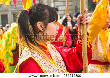 CHINA TOWN IN LONDON - FEBRUARY 22:Main parade celebration of Chinese New Year - the year of the sheep. London 22 february 2015