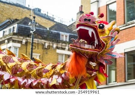 CHINA TOWN IN LONDON - FEBRUARY 22: Main parade celebration of Chinese New Year - the year of the sheep. London 22 february 2015