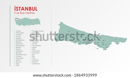 İstanbul City and Districts Illustration Vector Map
