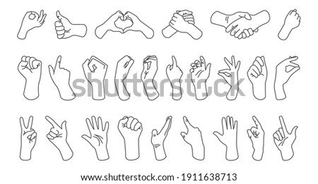 Set of sign language symbols.  Different hand gestures.