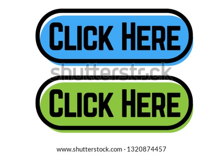 click here stamp on white background. Sign, label, sticker.