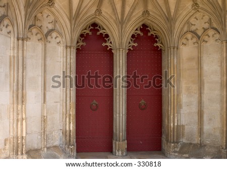 two red doors at Winchester Cathedral,England
