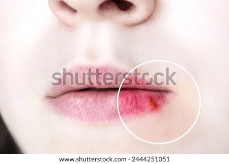 Similar – Image, Stock Photo Closeup of female lips with red lipstick reflected in mirror