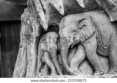 Elephant in Forest High relief Carving and sculpture