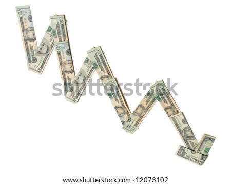 Stock Market going down made with folded money. Economic decline