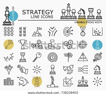 Strategy line icons with minimal nodes and editable stroke width and style