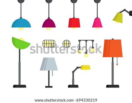 Lamps Set in Different colors. Modern style colored standing lamps.