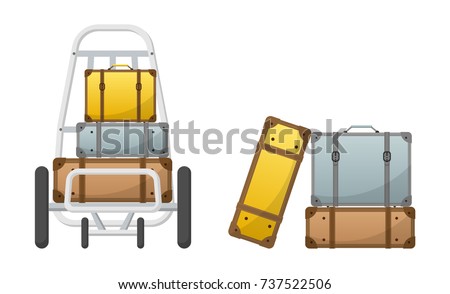 Baggage Claim Vector Luggage Cart width colorful lbaggages, luggages, briefcase, bags, luggage set, luggage cart, car