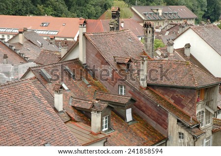 Bern, Switzerland - August 15, 2014: Roofs and buildings in Bern, Switzerland.