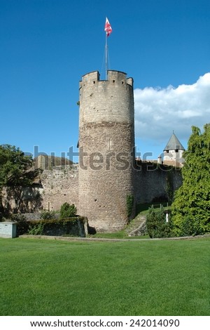 La Tour-de-Peliz, Switzerland - August 16, 2014: Castle tower in La Tour-de-Peliz in Switzerland