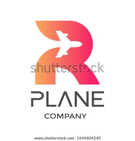 Letter R with plane vector logo. This design is modern and suitable for travel and transportation.