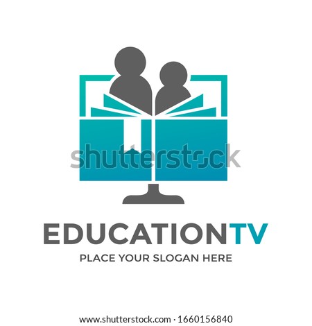 Education tve vector logo template. This design use human, laptop and book symbol. Suitable for student and learning.