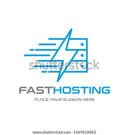 Fast hosting vector logo template. This design use blue color, cloud and quick symbol. Suitable for storage.