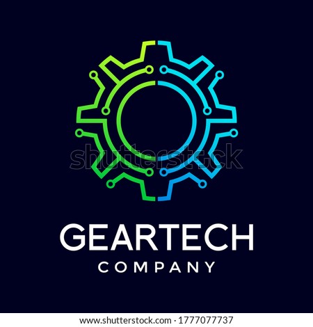 Gear technology vector logo template. This logo is suitable for factory, industrial, technology, website, digital, mechanic, wheel.