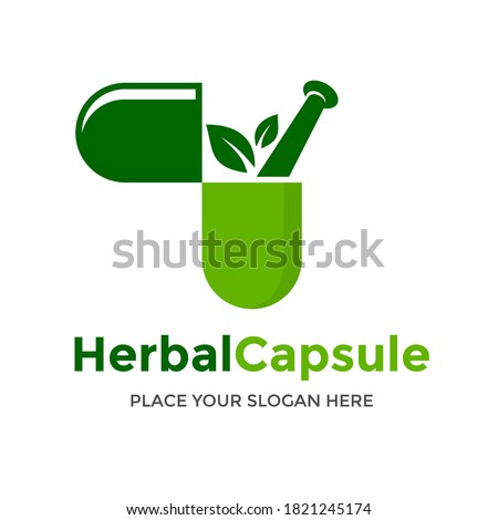 Herbal capsule vector logo template. This design use nature and plant symbol. Suitable for health. 