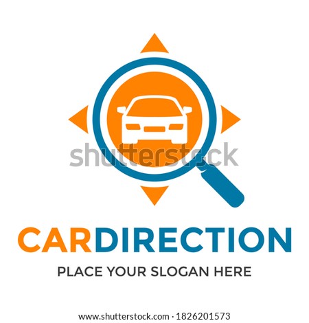 Car direction vector logo template. This design use magnifying glass symbol. Suitable for search and finder.