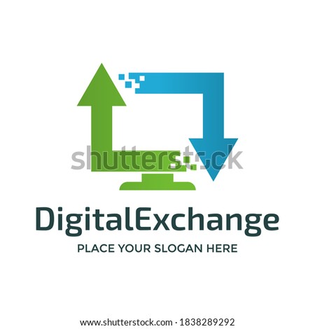 Digital exchange vector logo template. This design use computer and arrow symbol. Suitable for technology.