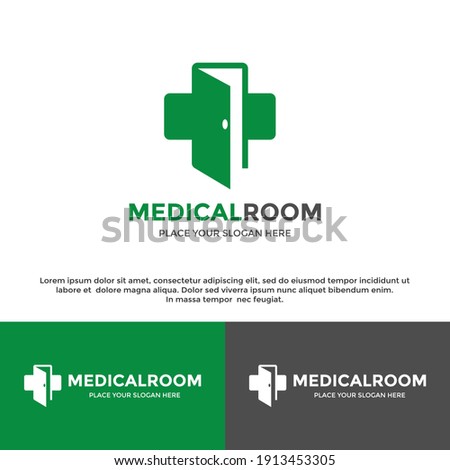 Medical room or door vector logo template. This design use plus and cross symbol. Suitable for health.