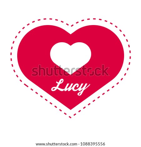 Lucy woman name with heart symbol . Can be used as object for name-day, greeting card, romantic illustration.