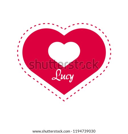 Lucy woman name with heart symbol . Can be used as object for name-day, greeting card, romantic illustration.