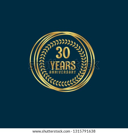 Gold button with 30 years anniversary . emblem, label, badge,sticker, logo. Designed for celebration or anniversary