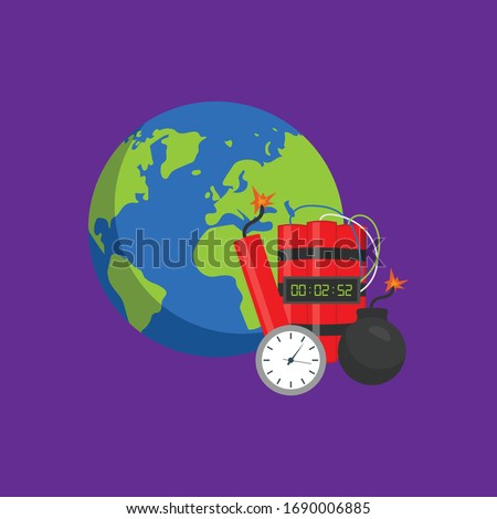 earth and bomb.Conceptual vector illustration in flat style design.Isolated on background.