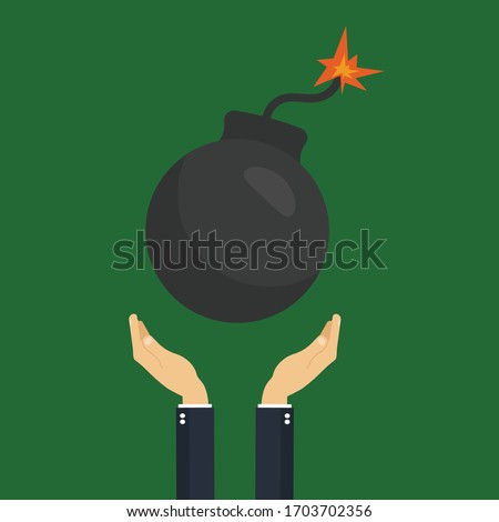 business hand holding bomb.Conceptual vector illustration in flat style design.Isolated on background.