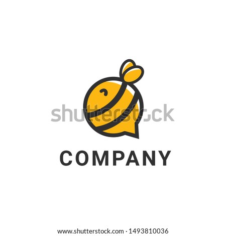 Bee talk logo of communication with the shape of bee insects. Chatting and discussion logo template