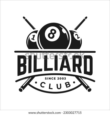 Billiards logo, stick vector, Sport labels for poolroom, Billiards club logo template.