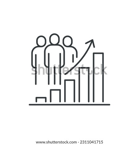 people evolution chart, population growth icon, increase social development, global demography, thin line symbol on white background - icon vector