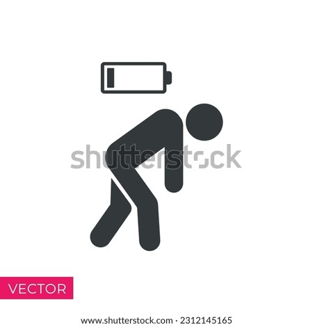 tired person icon, fatigue or exhausted, lack battery energy, low charge, burnout workplace, stress - icon vector