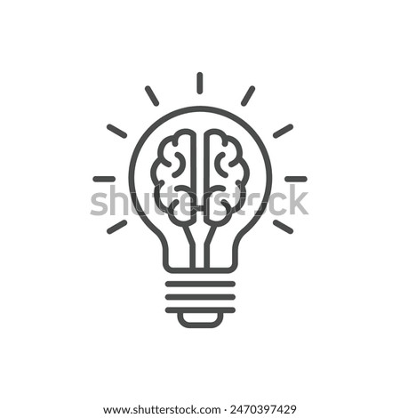 Creative idea flat line icon. Brain in lightbulb vector illustration. Thin sign of innovation, solution, education logo.