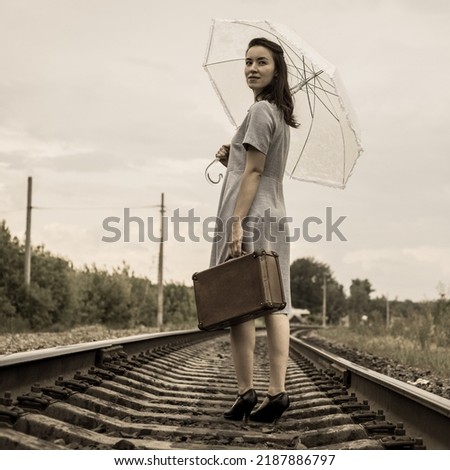 Similar – Image, Stock Photo Traveling woman walking along seashore