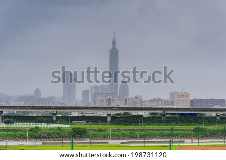 skyline of taipei city with fog