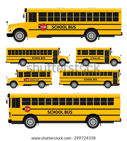 Flat vector school buses in two sides view