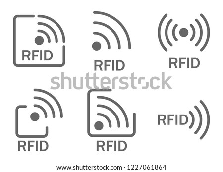 monochrome set of icons rfid. set of icons featuring radio and radio waves