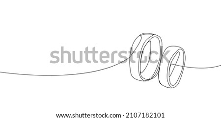Wedding rings vertically continuous line drawing. One line art of love, rings, marriage, union of hearts, classic, romance.