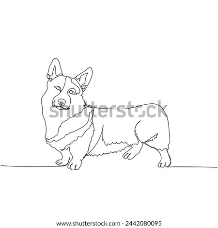 Welsh Corgi Pembroke, shepherd , royal dog breed, Welsh dog companion dog one line art. Continuous line drawing of friend, dog, doggy, friendship, care, pet, animal, family, canine.