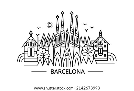 Barcelona Line Art. Line art illustration of Spain city Barcelona in minimalist style.