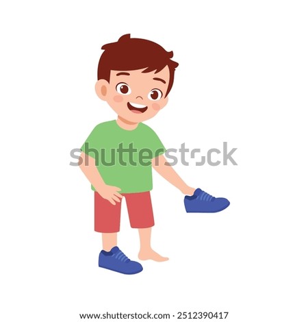 Vector Illustration of a Boy Taking Off His Shoes